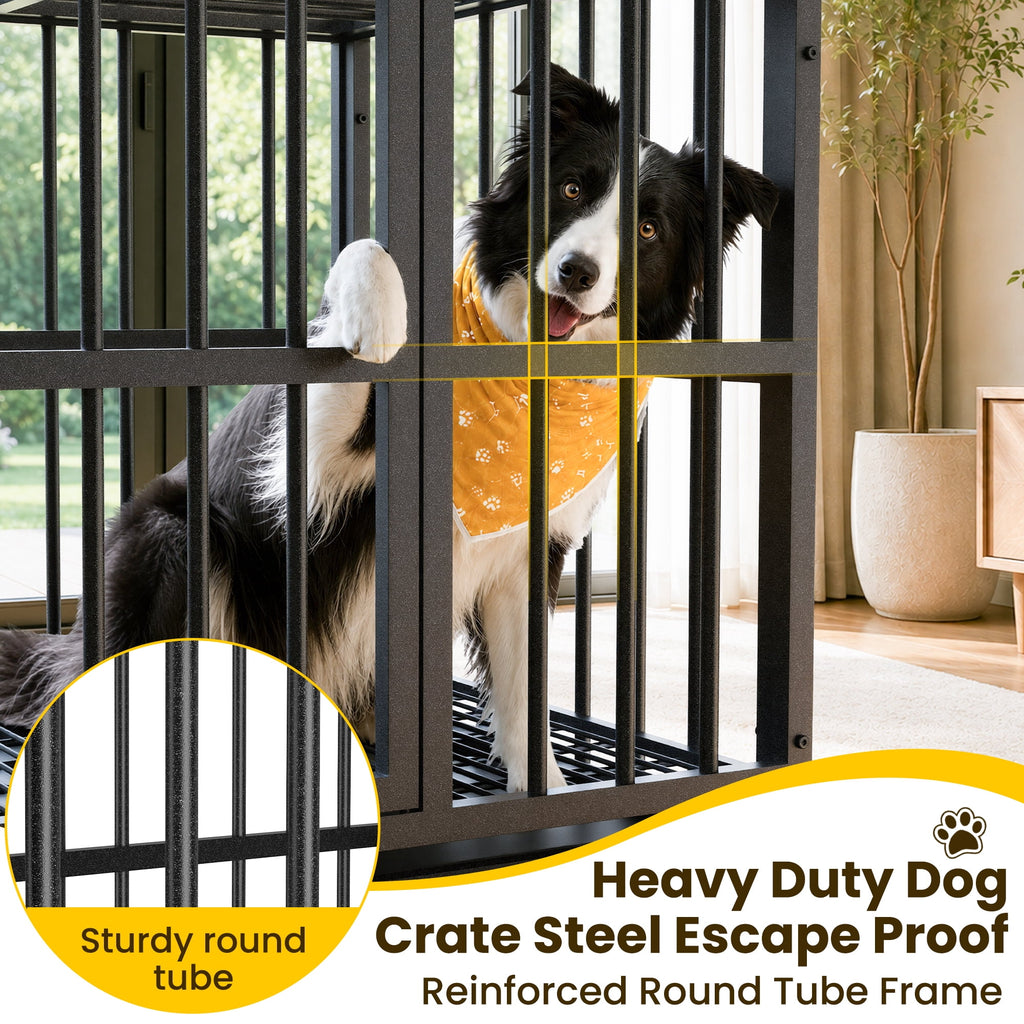Time Ray 38 inch Dog Crate for Medium Dog with Steel Escape Proof,Heavy Duty Indestructible Dog Kennel with Double Doors,Lockable Wheels and