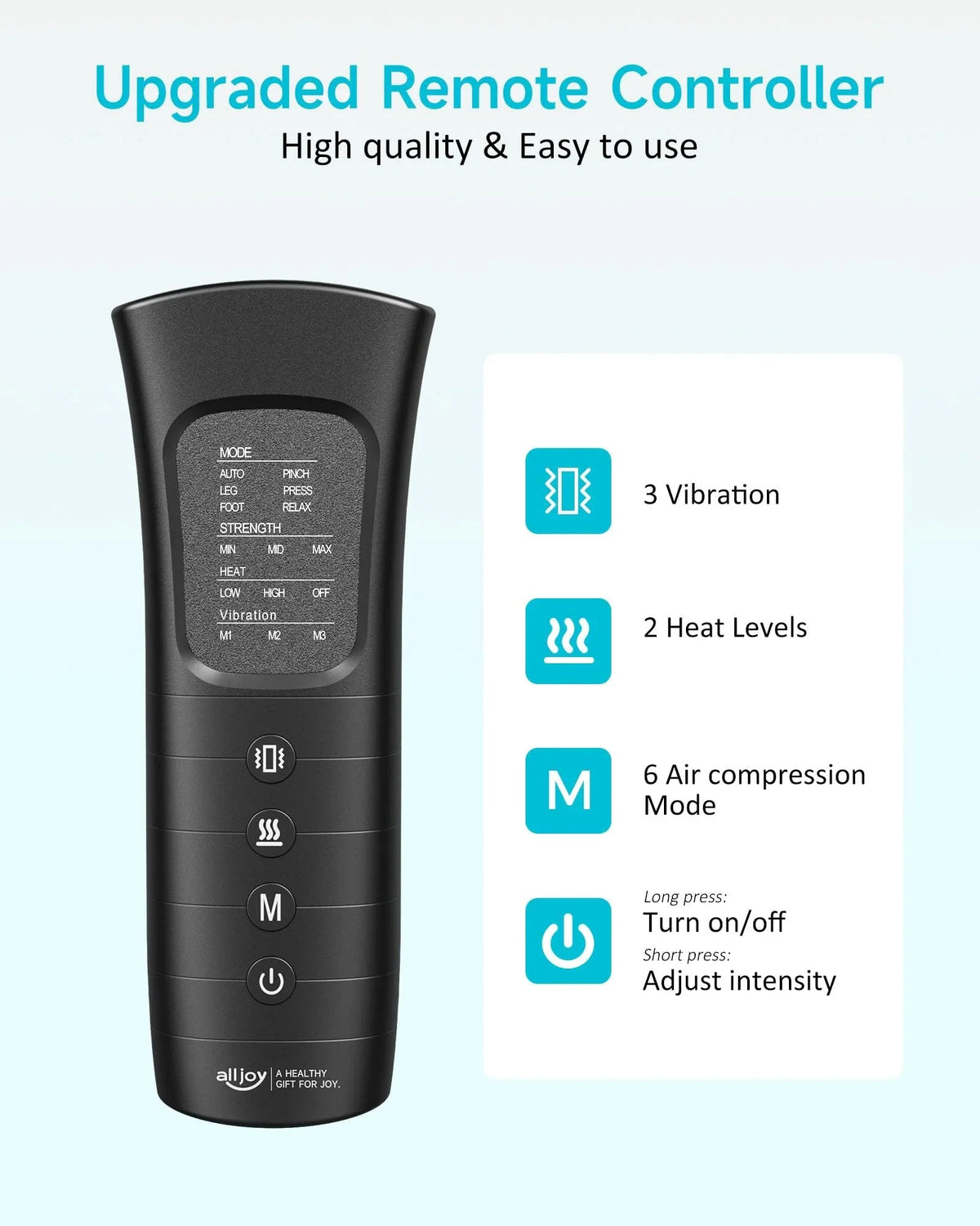 ALLJOY Leg And Foot Air Compression Massager With Heat, 6 Modes, 3 Intensities, 2 Heating Levels, 2 Extensions
