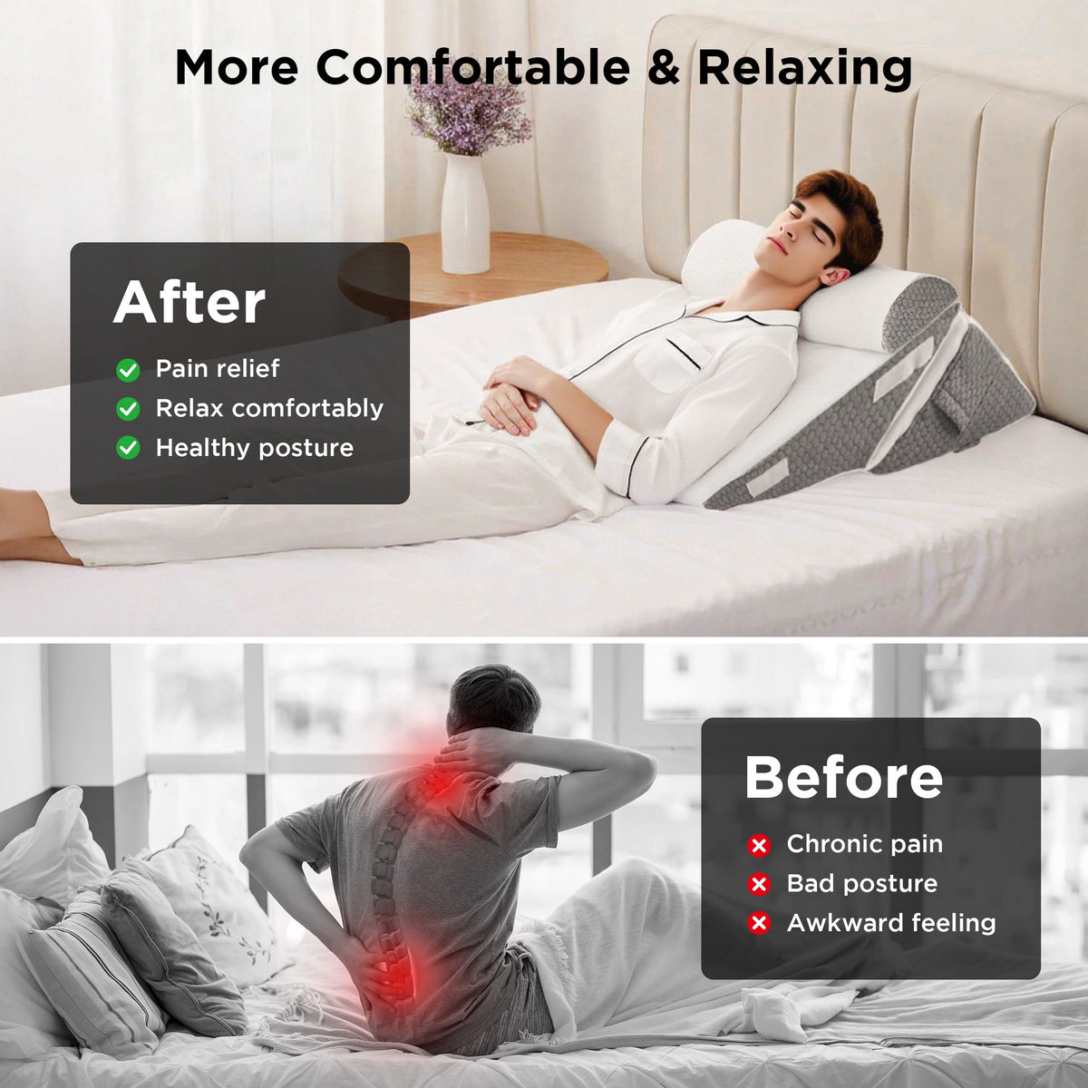 Grnoedn Wedge Pillow for Sleeping,Orthopedic Adjustable Memory Foam Bed Wedge Pillows Set for Acid Reflux,Leg Back Pain Relief & Reading Rest
