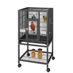 Uforic 41" Metal Bird cage with Rolling Stand, Tray, 2 Perches and 2 Feeders, Black