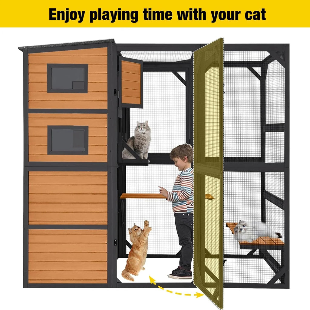 Aivituvin Large Cat Catio, 4 Tiers, Weatherproof Roof, 70in H x 77in L - AIR54