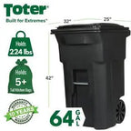 Toter 64 Gallon Black Outdoor Trash Can With Wheels And Lid