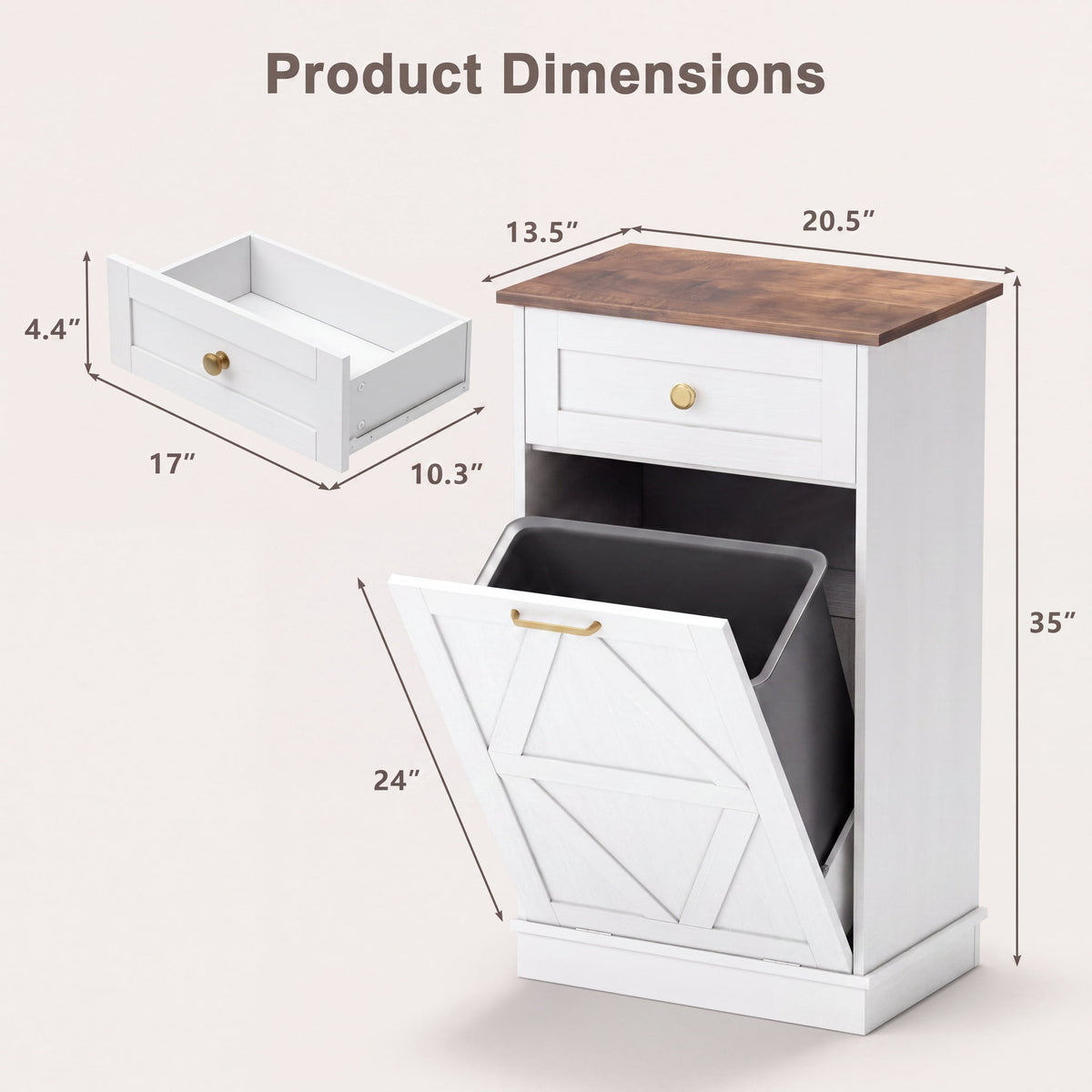 Lacoo 10 Gallon Tilt Out Trash Cabinet with Drawer, Kitchen Trash Can Cabinet, Garbage Recycling Cabinet for Kitchen, White