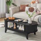 Fluted Oval Coffee Table With Storage, 46.45 x 19.68 x 15.94 in