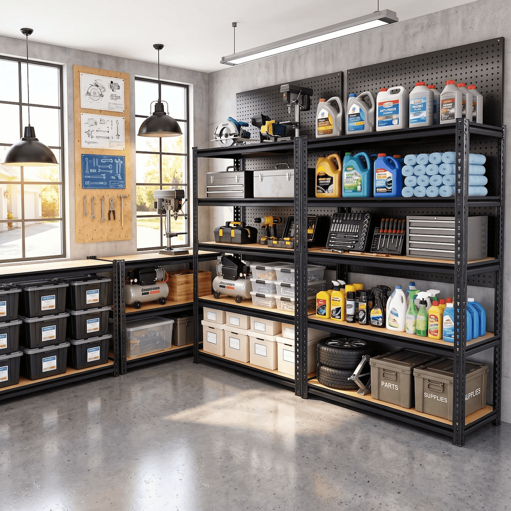 UBERLYFE Heavy Duty Garage Shelves, 2400 lbs Capacity 5-Tier Metal Storage Shelves, 60”H Adjustable Shelving Unit, Narrow Garage Storage Rack