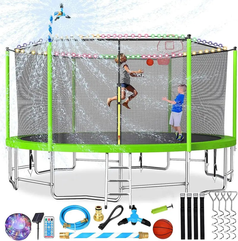 Trampoline With Enclosure Net And Adjustable Basketball Hoop - 8ft, 10ft, 12ft, 14ft, 15ft, 16ft