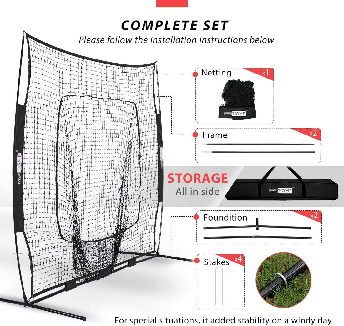 SPECSTAR 7x7Ft Baseball Softball Practice Net with Batting Tee and Carry Bag for Hitting Pitching, Black