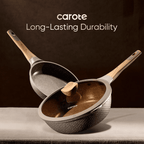 CAROTE 18-Piece Nonstick Pots and Pans, Granite Cookware Set with Kitchen Utensils, Brown