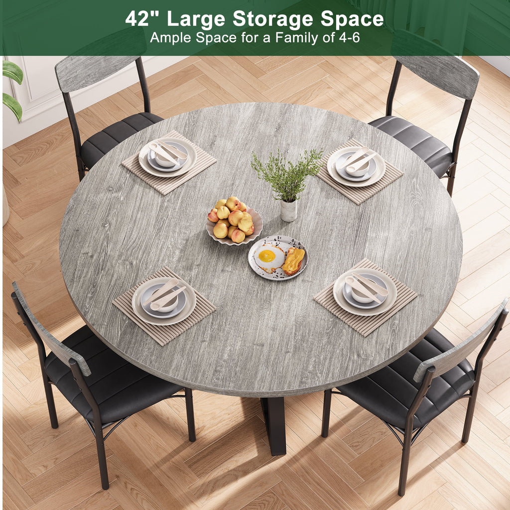 Hijob 42in Round Dining Table for 4, Kitcen Table Sturdy Wood Kitchen & Dining Room Furniture, Gray