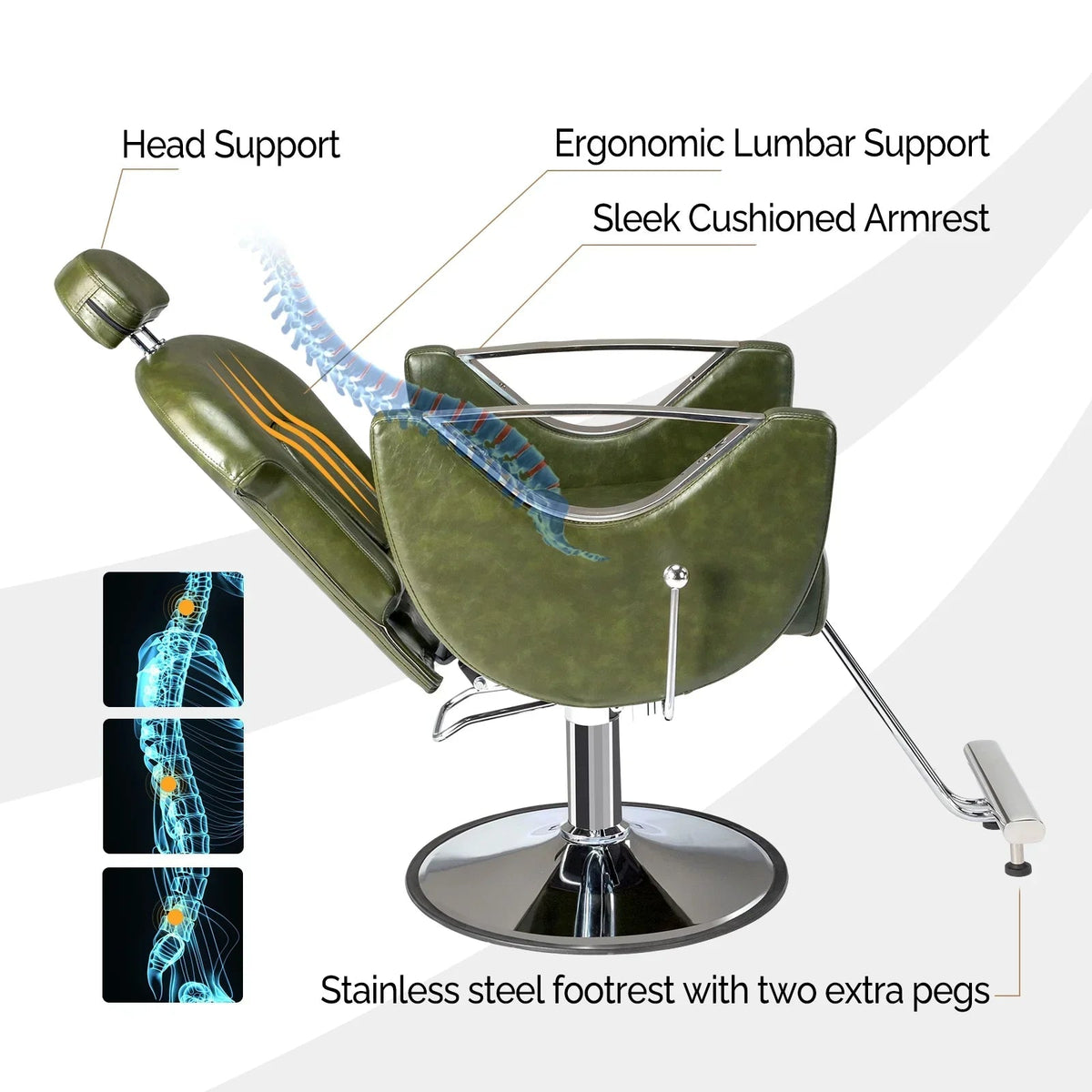 OmySalon Reclining Salon Chair With Footrest And 330 lbs Capacity