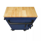 Heavy-Duty 52 in. 9-Drawer Mobile Workbench With Adjustable-Height Solid Wood Top - Matte Blue
