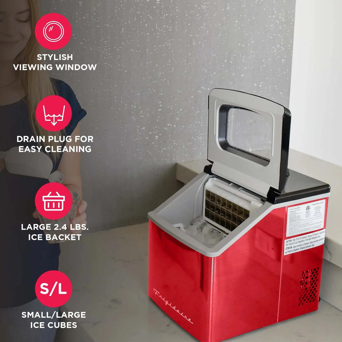 Frigidaire Countertop Clear Square Ice Maker, 40 lbs. Per Day - Stainless Steel