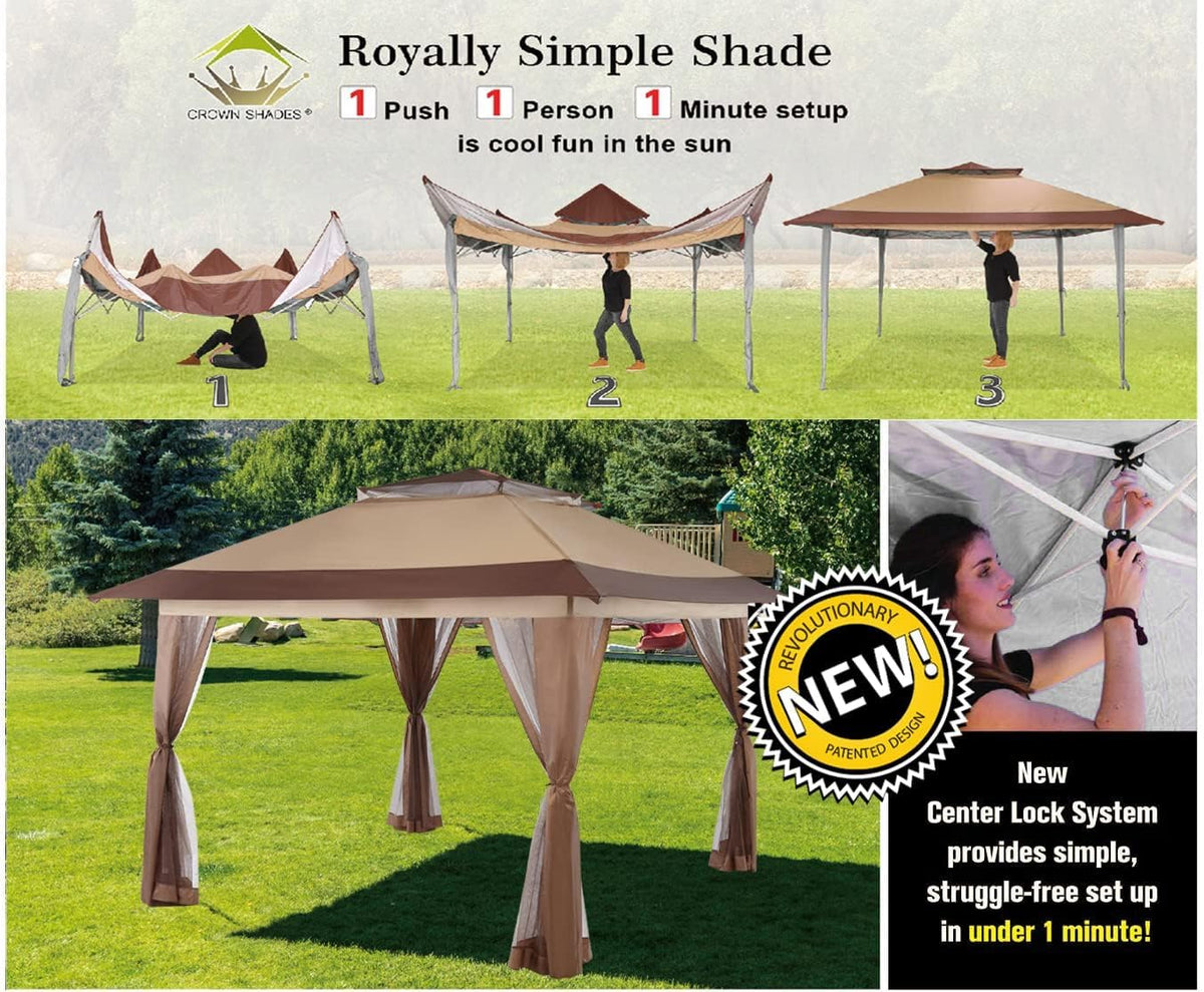 CROWN SHADES 13x13 Pop Up Gazebo Canopy Tent - Beige & Coffee