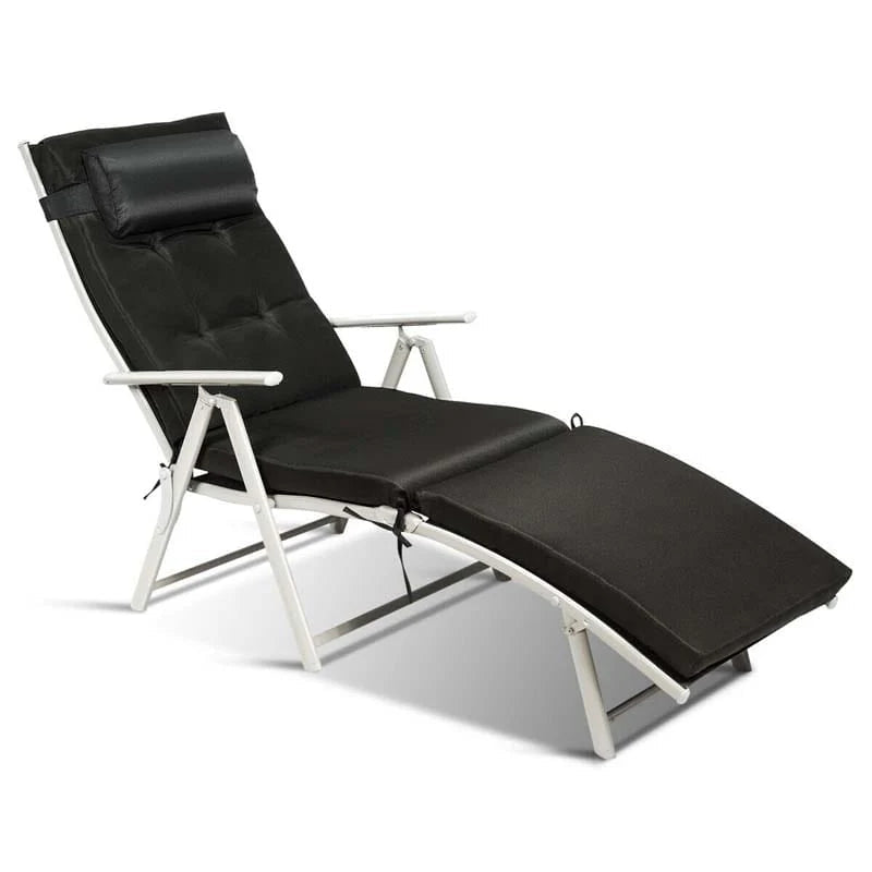 7 Position Folding Outdoor Chaise Lounge Chair With Cushion And Pillow