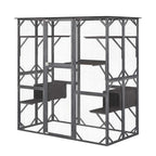 Outdoor Wooden Cat Catio Enclosure, 71 x 38 x 71 in, 7 Platforms, Grey