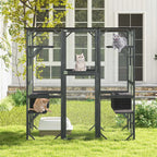 Outdoor Wooden Cat Catio Enclosure, 71 x 38 x 71 in, 7 Platforms, Grey