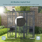 Outdoor Wooden Cat Catio Enclosure, 71 x 38 x 71 in, 7 Platforms, Grey