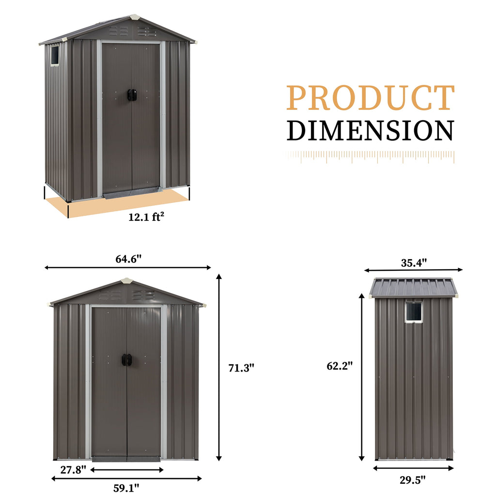 Sobaniilo 5x3x6FT Outdoor Storage Shed Clearance with Lockable Door Metal Garden Shed Steel Anti-Corrosion Storage House Waterproof Tool Shed (Gray)
