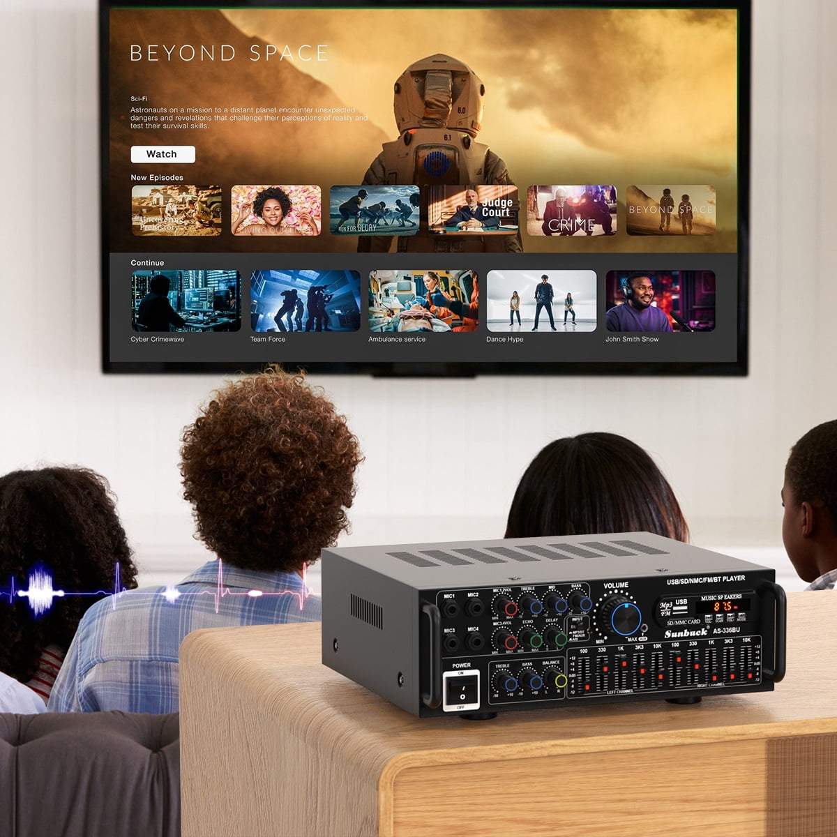 Sunbuck 2000W Bluetooth 5.0 HiFi Stereo Receiver, Karaoke Power Amplifier with FM USB SD AUX Remote, Home Theater Audio System for Speakers