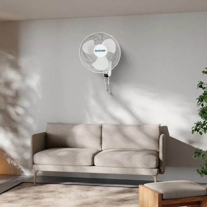 Classic 16-Inch Wall Mounted Oscillating Fan, 3-Speed, White, Metal
