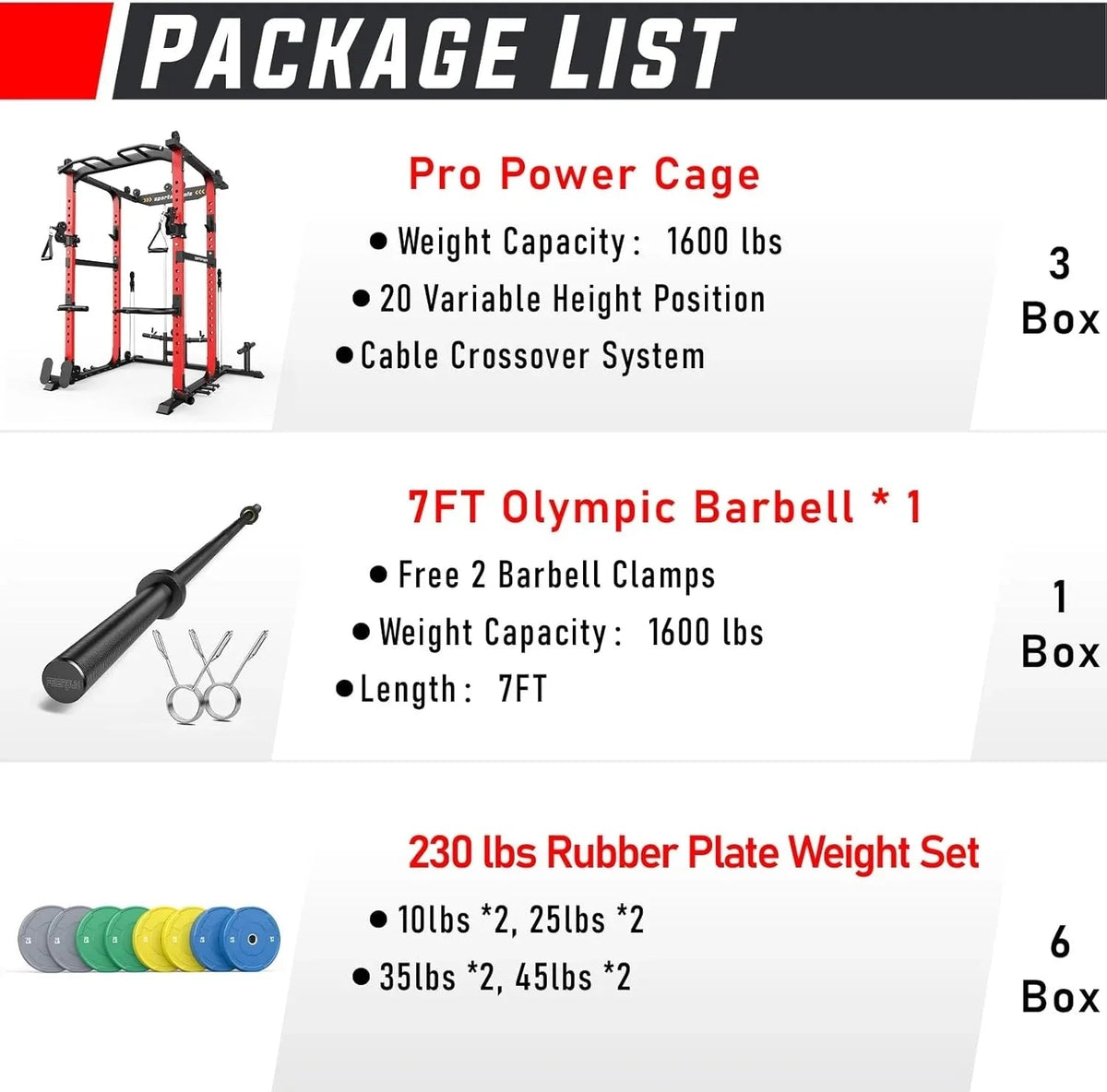 Sportsroyals Power Cage With Adjustable Cable Crossover System, 1600 lbs, Red, 61.6 x 56.0 x 82.6 in - Power Cage