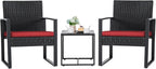3-Piece Patio Wicker Conversation Set With Coffee Table - Black