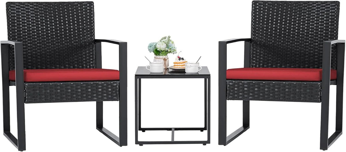 3-Piece Patio Wicker Conversation Set With Coffee Table - Black