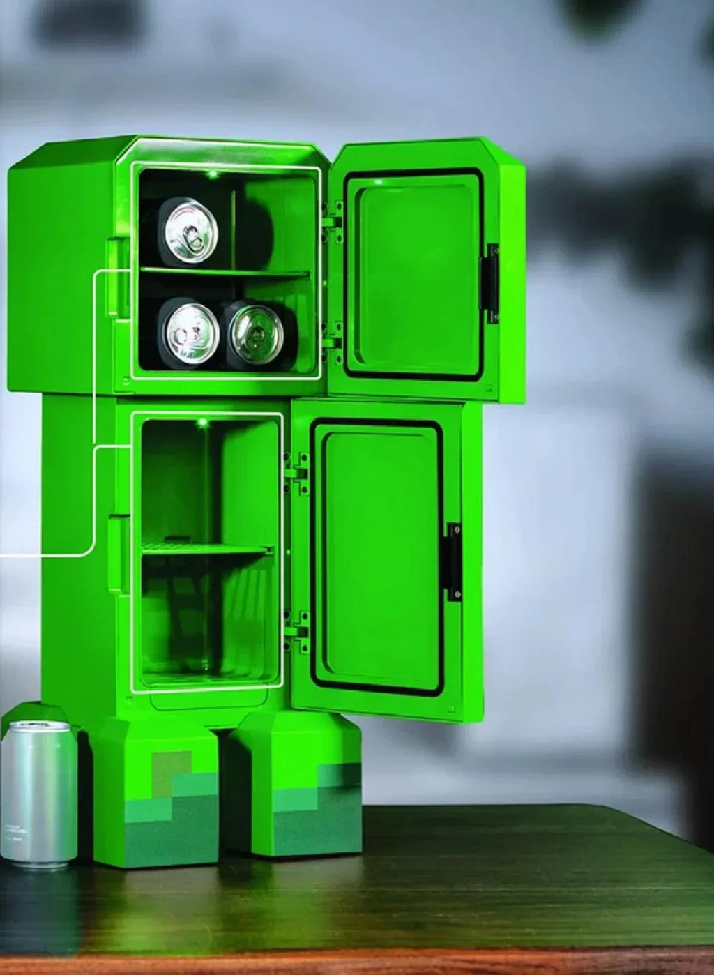 Minecraft Creeper 2 Door Mini Fridge, 8L, Green, 25.2 in H x 9.5 in W x 9.1 in D