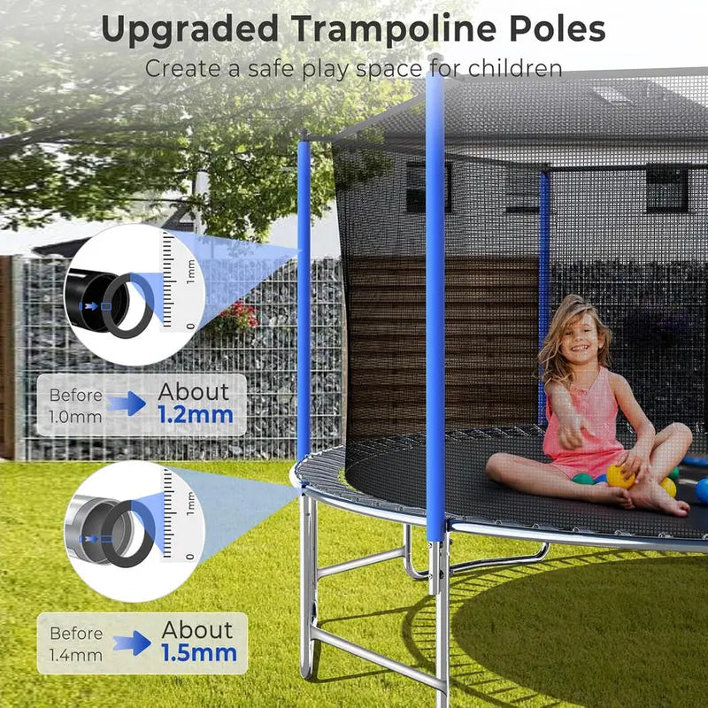 Trampoline With Enclosure Net And Adjustable Basketball Hoop - 8ft, 10ft, 12ft, 14ft, 15ft, 16ft