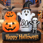 6ft Halloween Inflatable Outdoor Decorations, Lighted Pumpkin Ghost Skeleton with Bat, Built-in LED Lights, Blow Up Halloween Yard Decoration for Lawn, Porch & Party