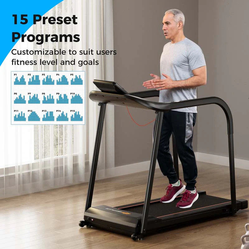 Walking Treadmill For Seniors With Long Handrails, 2.5 HP, 300 lbs Capacity, Black