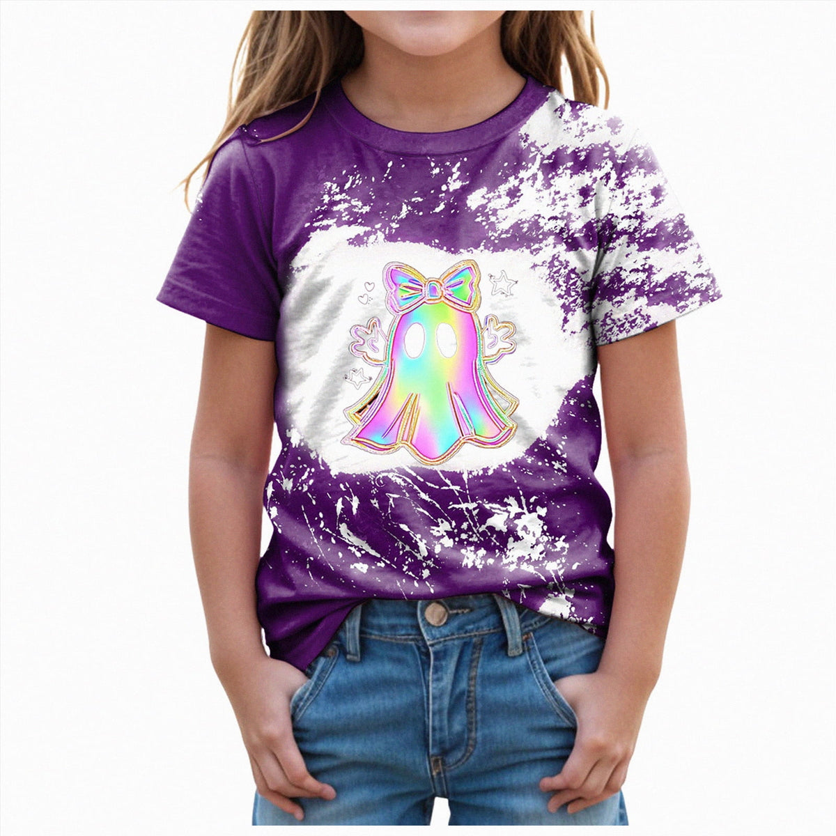CAUYDY Halloween Ghouls Ghost Retro Girl Kids T-Shirt Graphic Tshirt Little Kids Fall Short Sleeve Tee Tops(Orange, 8-9 Y)