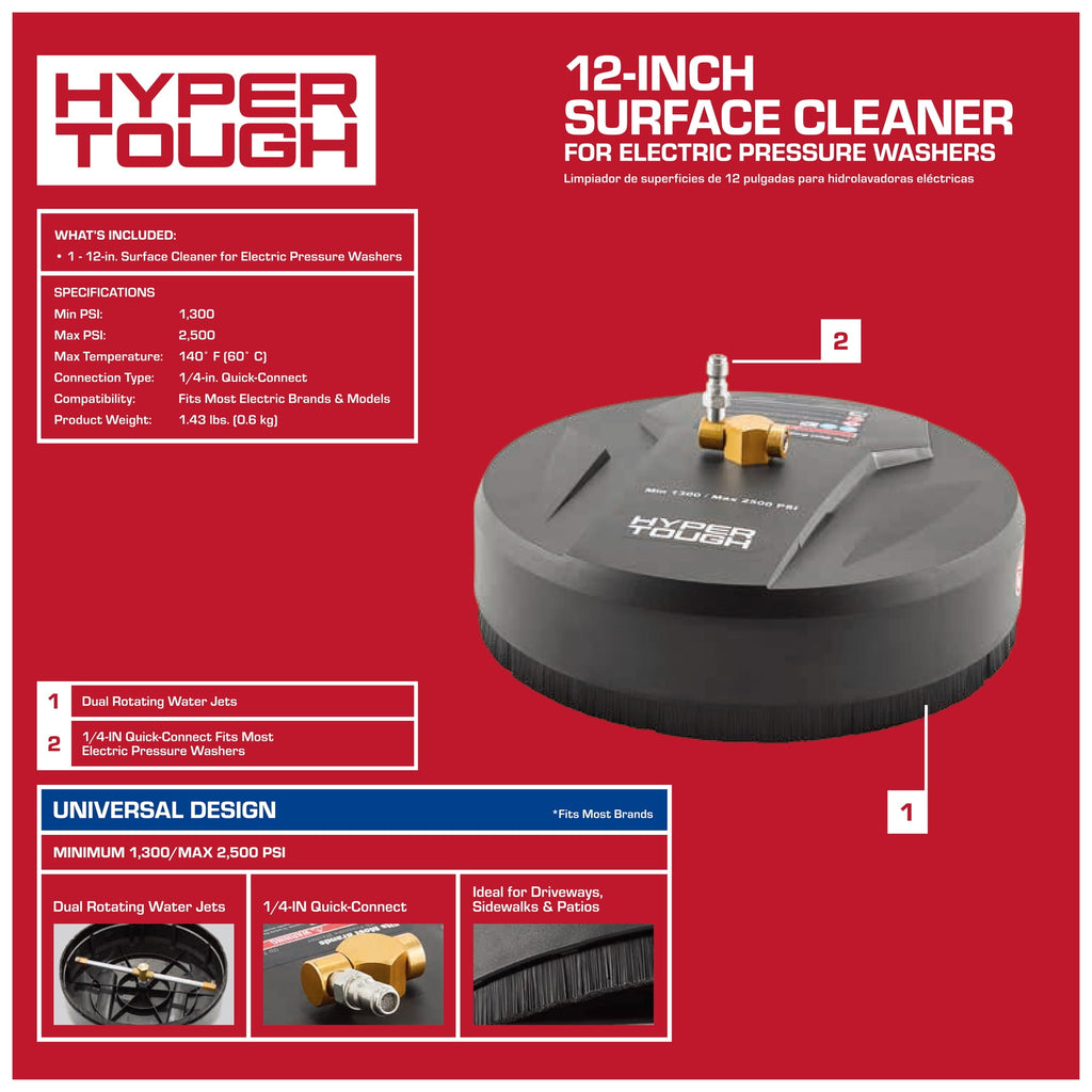 Hyper Tough Universal 12" Surface Cleaner Pressure Washer Attachment for Electric Pressure Washers