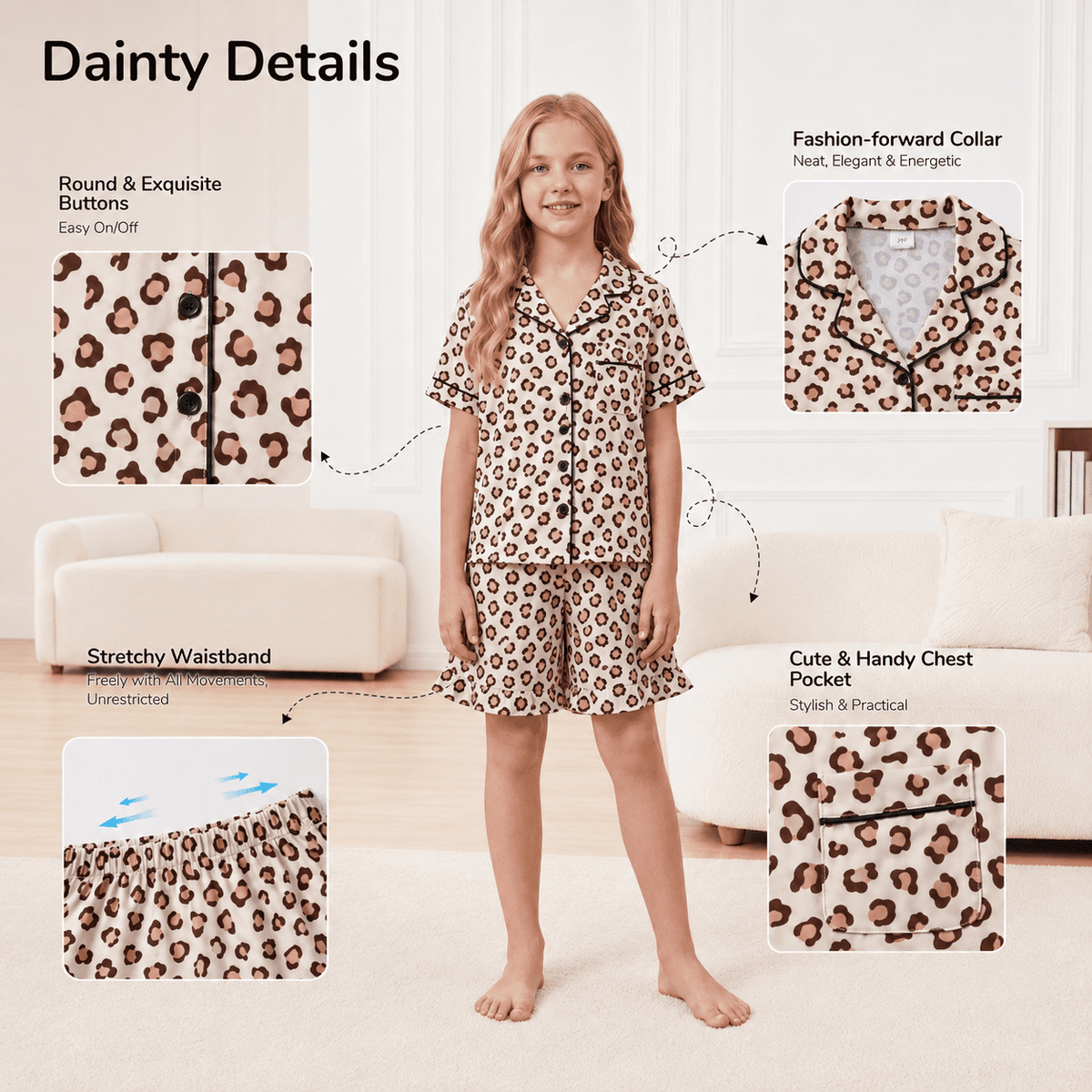 Aideaone Girls Satin Pajama Set Short Sleeve Button Down Silk Sleepwear 2 Piece Summer Loungewear for Child Girl 6-14Y