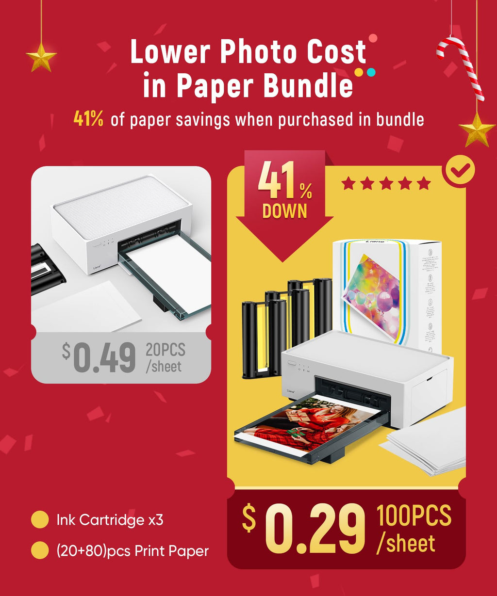 4x6 Photo Printer with Wi-Fi, 100 Sheets, Thermal Dye-Sublimation - Compatible with iPhone and Android