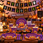 Halloween Paper Plates for Halloween Party Decoration Disposable Cups Napkins Table Cover for Halloween Banner Birthday Party Supplies Serve 20 Design 3