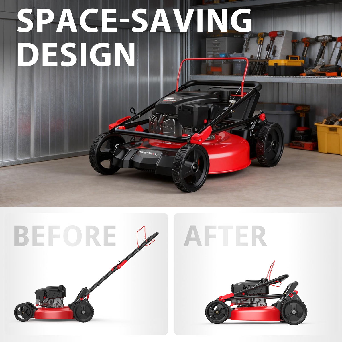 PowerSmart Gas Lawn Mower, 21 inches 144cc 2-in-1 Walk-Behind , Side Discharge Push Lawn Mower