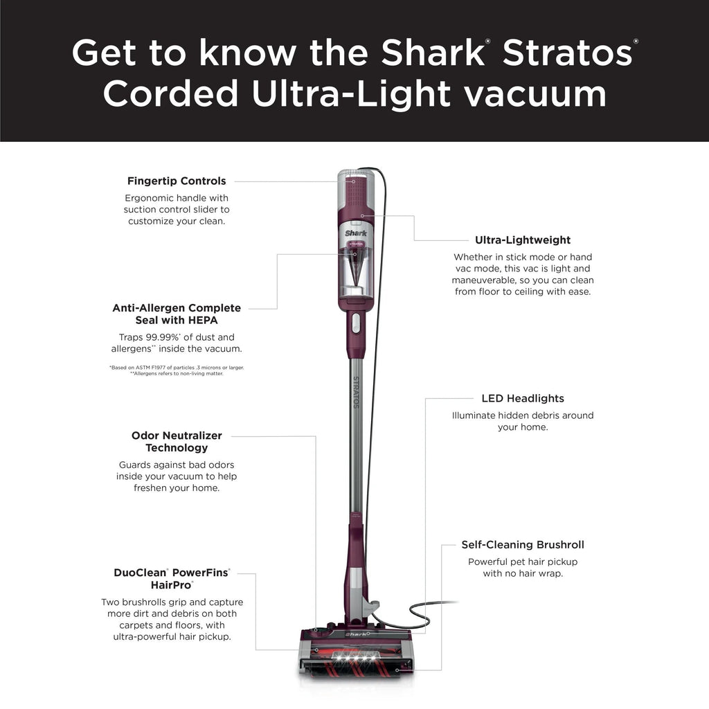 Shark Stratos UltraLight Corded Stick Vacuum With DuoClean PowerFins HairPro - HZ3000