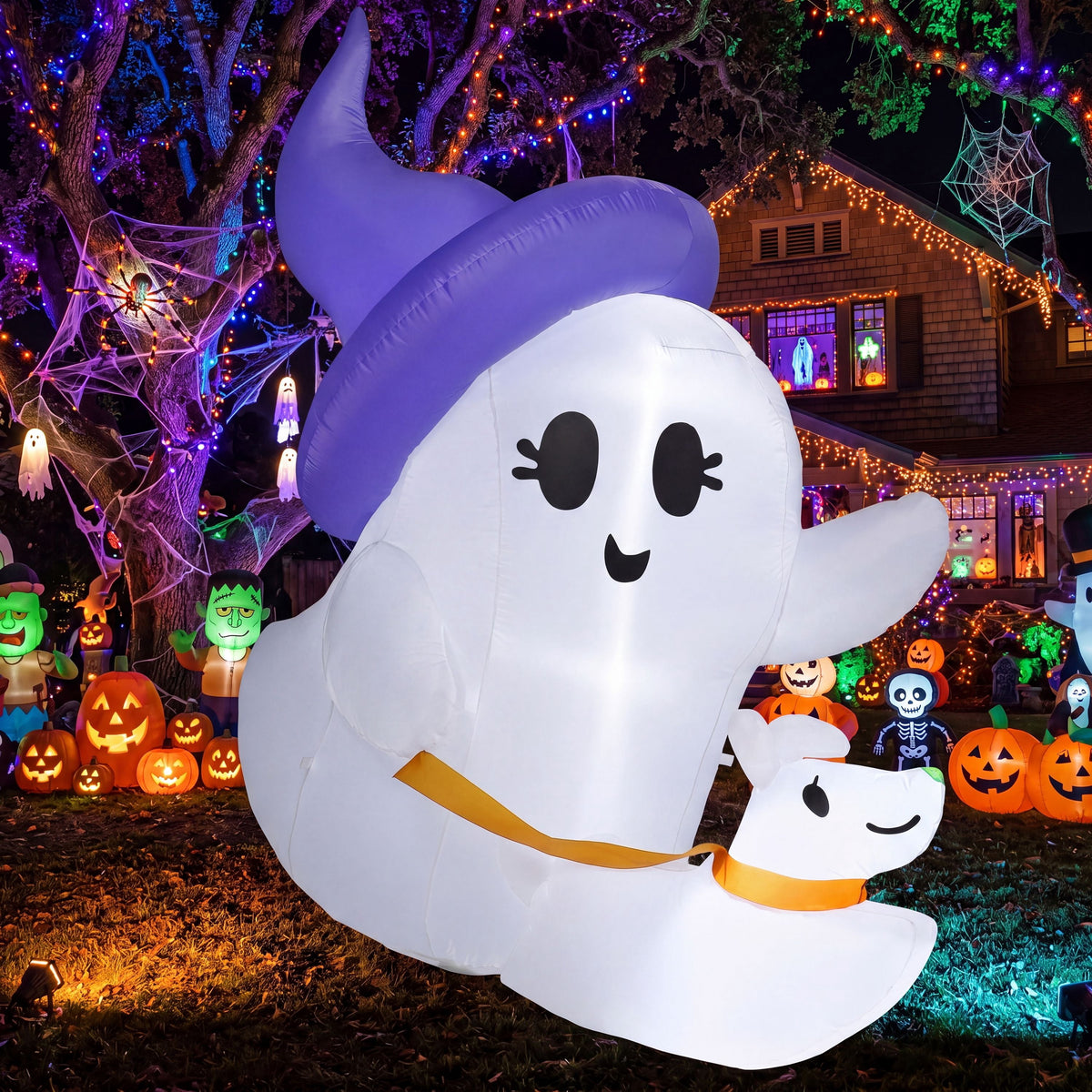 Joyfy 5ft Halloween Inflatables Light up Cute Ghost