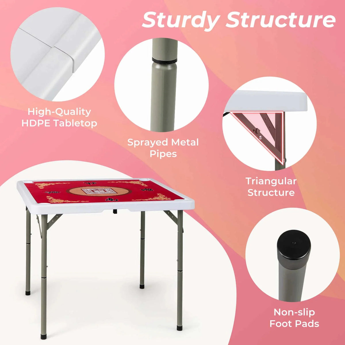 Costway Folding Mahjong Table With Cup Holders, Felt Mat And Carrying Handle - 35in x 35in x 29in