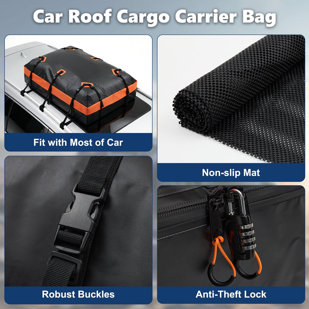 JIOABL 20 Cu ft Rooftop Cargo Carrier Bag,Waterproof Car Roof Bag with 6 Safety Hooks, Anti-Slip Mat, Lock for Cars & SUVs