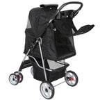 HomGarden 4 Wheel Foldable Pet Stroller Carrier Cart With Storage Basket And Cup Holder - Black