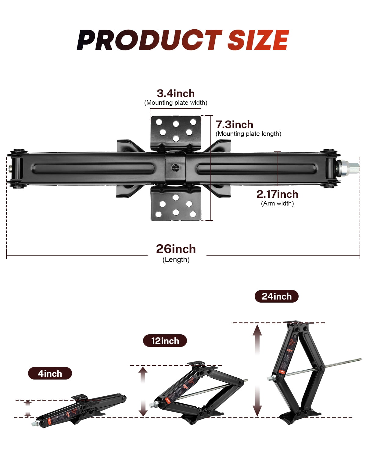 Kohree 24" 8000lbs RV Trailer Stabilizer Leveling Scissor Jacks with Crank Handle and Drill Bit,Set 2