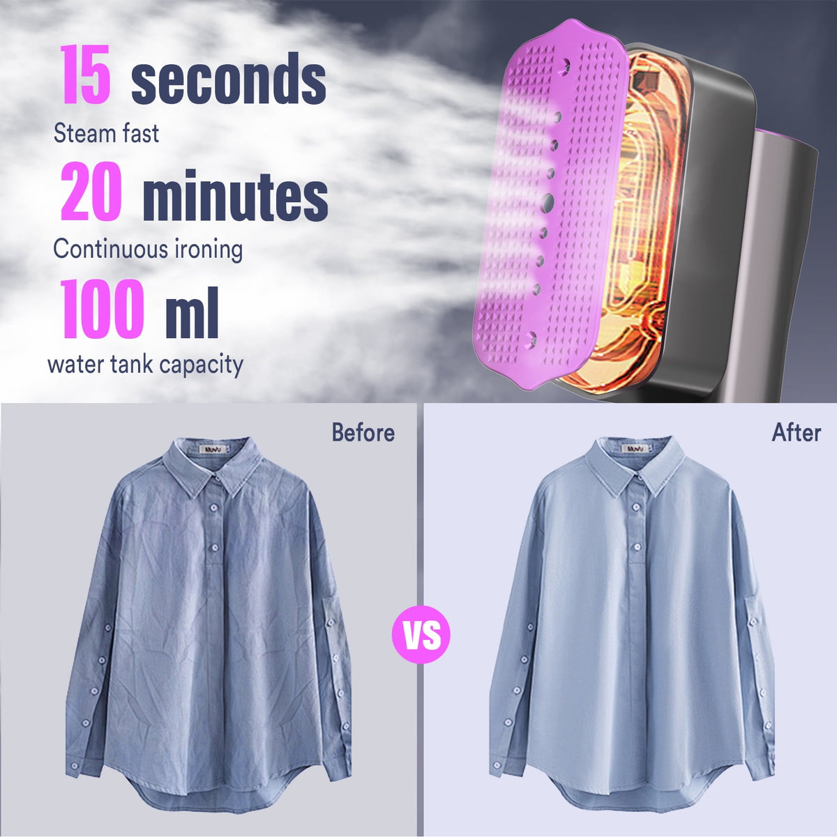 Steamer for Clothes, LOHEER Portable Travel Steamer & Iron 2 in 1, 3 Adjustable Steam Levels