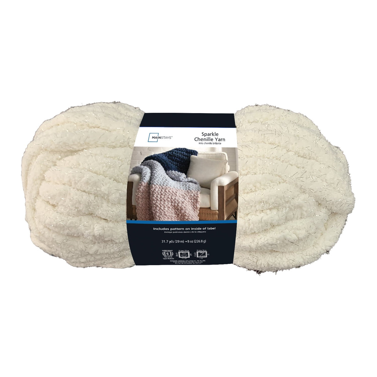 Mainstays Chunky Chenille Yarn, 31.7 yd, 100% Polyester, Super Bulky