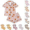 CUZIBR Girls Halloween Pajamas Sets Soft Comfortable Ghost Pumpkin Lapel Button Short Sleeve Shirt Elastic Waist Shorts 2 Pieces Sleep Loungewear Relaxed Sleepwear Outfits, Orange-C