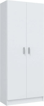 Habitdesign Multi-Purpose Broom Cabinet, 2 Doors, 3 Shelves, 180 x 73 x 37 cm, Matt White