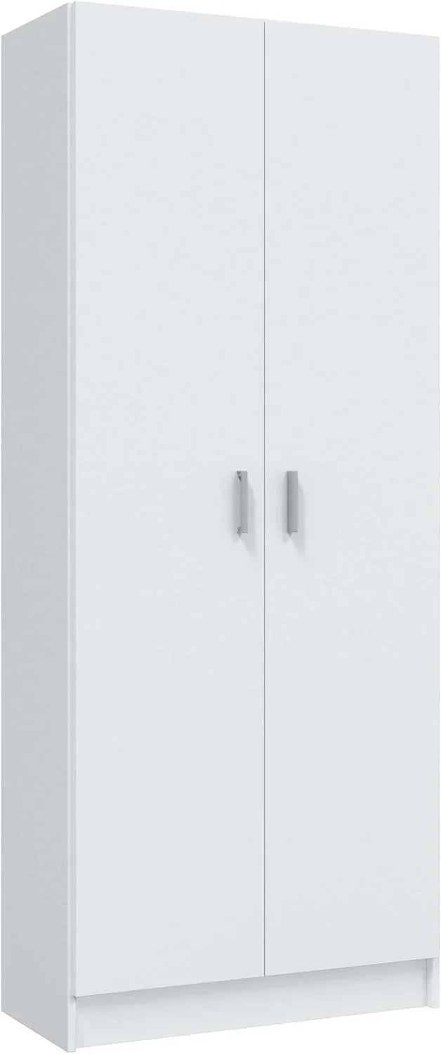 Habitdesign Multi-Purpose Broom Cabinet, 2 Doors, 3 Shelves, 180 x 73 x 37 cm, Matt White