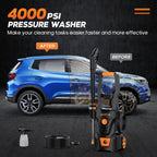 NEXPOW Electric Pressure Washer, 4000 Max PSI 2.6 GPM Power Washer with Foam Cannon, 4 Quick Nozzles & Built-in GFCI Protection for Cars, Driveways
