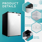 EUHOMY Compact Upright Freezer, 3.0 Cubic Feet, Silver Stainless Steel Door - MF-30-Y